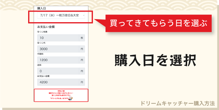 ドリームキャッチャーの購入方法「購入日を選択」