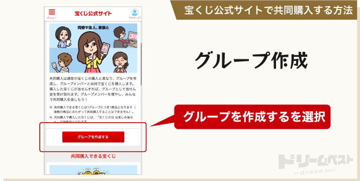 宝くじ公式サイトで共同購入する方法「グループ作成」