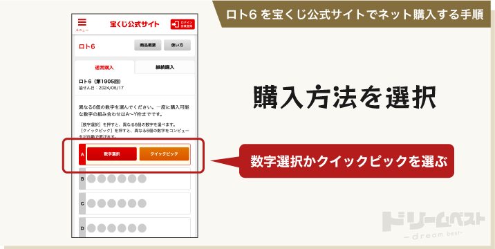 ロト6を宝くじ公式サイトでネット購入する手順その2