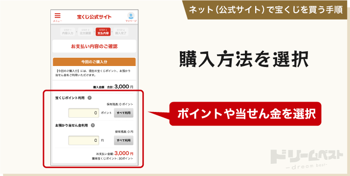 ネット（公式サイト）で宝くじを買う手順「購入方法を選択」