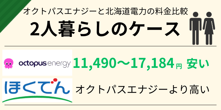 オクトパスエナジーと北海道電力の電気代比較「2人暮らしのケース」