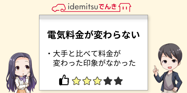 idemitsuでんきの料金が変わらないという口コミ