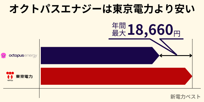 オクトパスエナジーは東京電力より年間最大18,600円安い