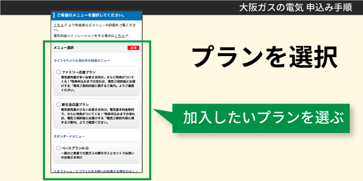 大阪ガスの電気申し込み方法「プランを選択」