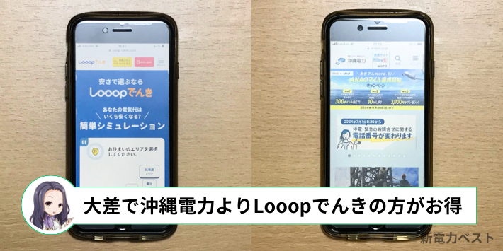 Looopでんきの方が沖縄電力より年間で約6,000円安い