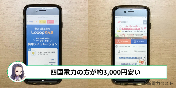 四国電力の方が約3,000円安い