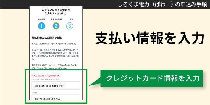 しろくま電力（ぱわー）の申込み手順「支払い情報を入力」