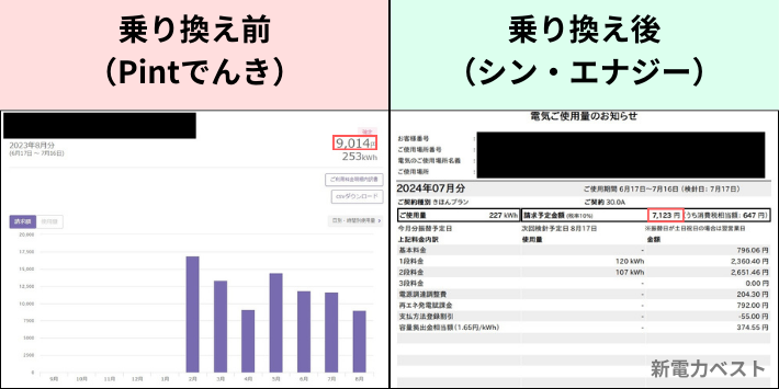 「Pintでんき」と「シン・エナジー」の電気代比較